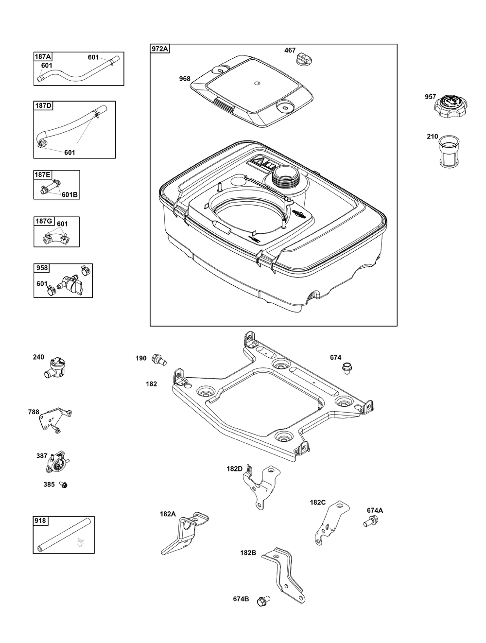 Fuel Supply Group Diagram and Parts List for 356447-0052-H5 200000 - 399999 Briggs and Stratton Engine